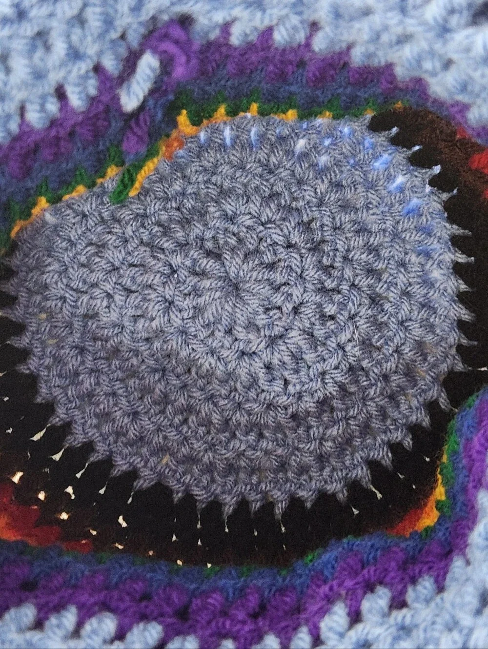 Handmade Crochet Knit Cap Beanie Hat Blue with Rainbow Stripe One Size